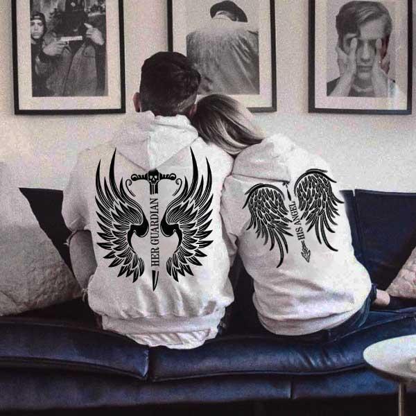 Hanorace pentru cupluri Angel / Guardian Gri