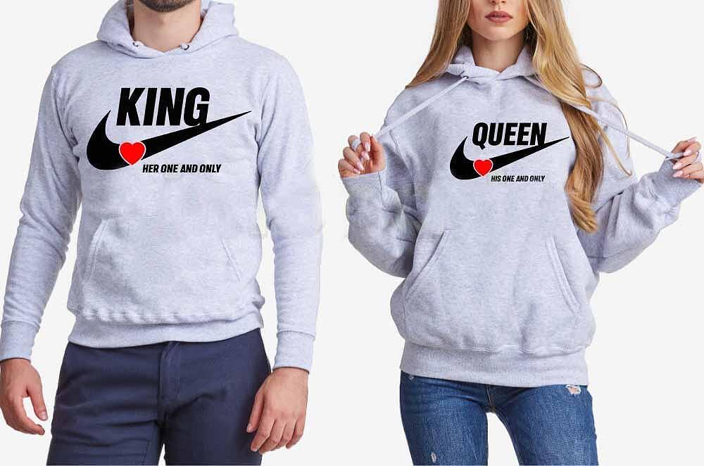 Hanorace pentru cupluri King Queen Gri New