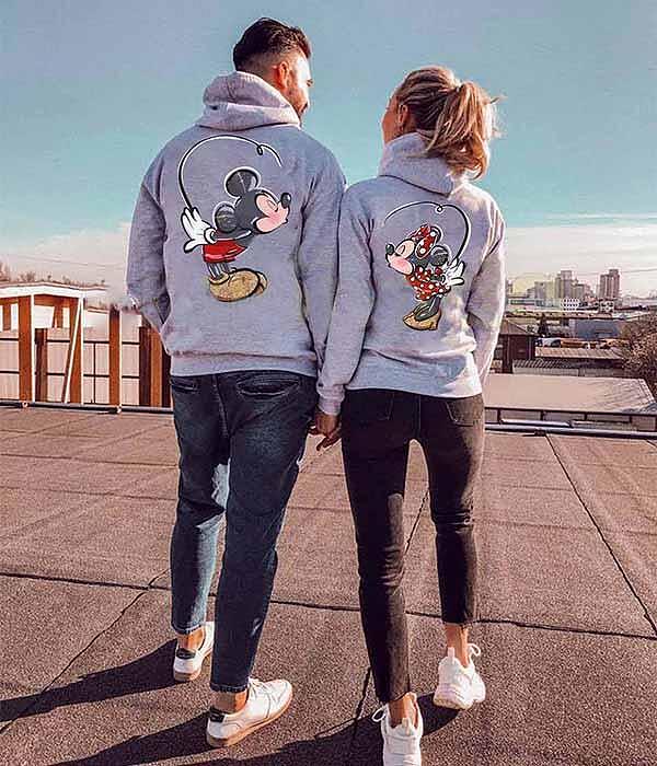 Hanorace pentru cupluri Mickey and Minnie Kiss Gri