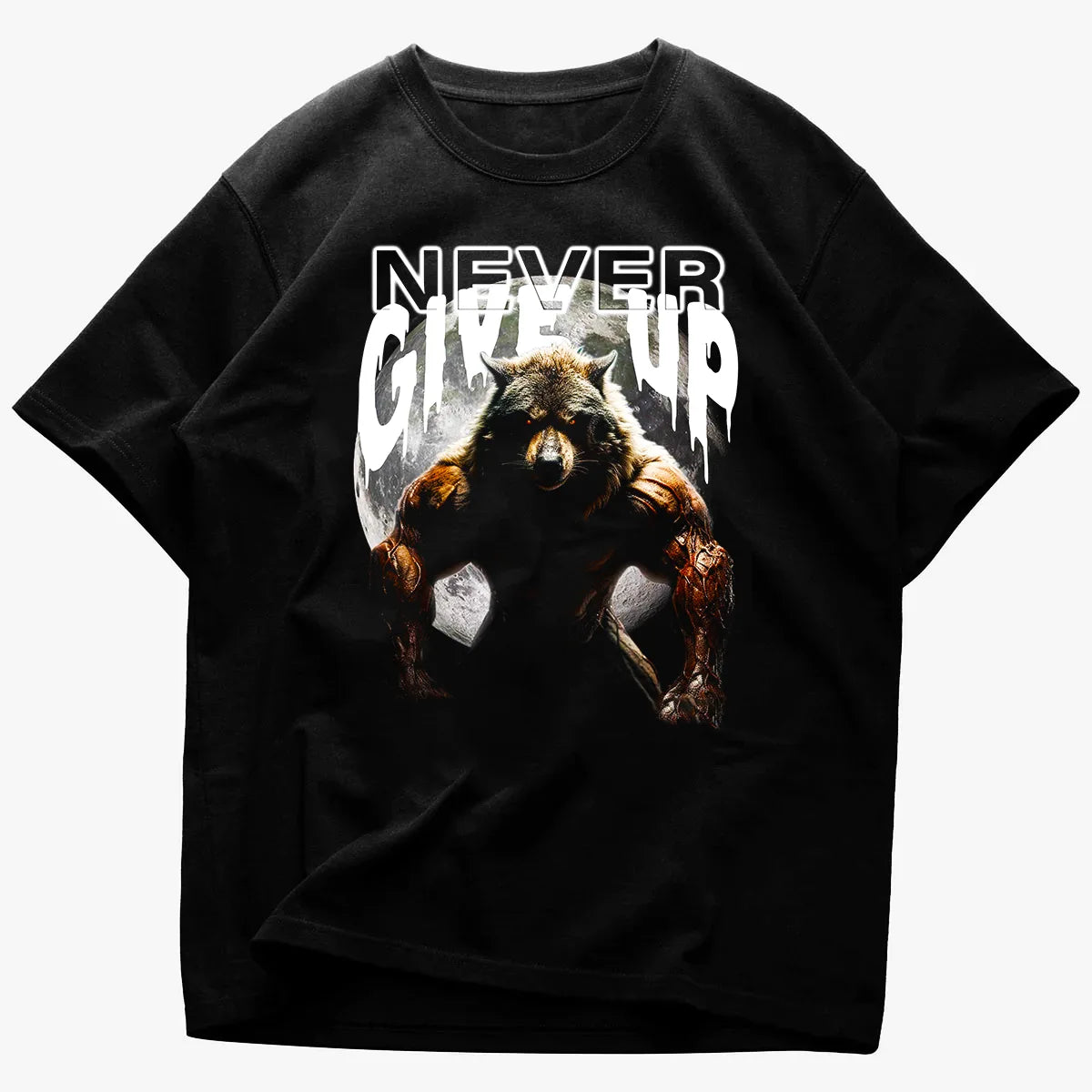 Tricou Unisex Oversized Never Give Up Wolf