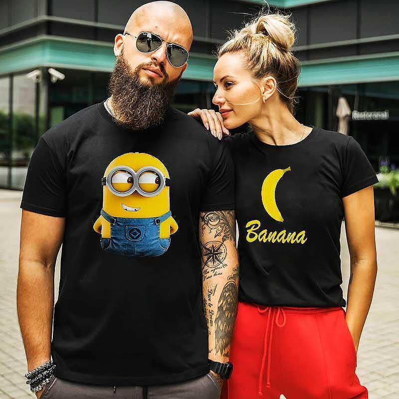 Tricouri pentru cupluri Minions Banana