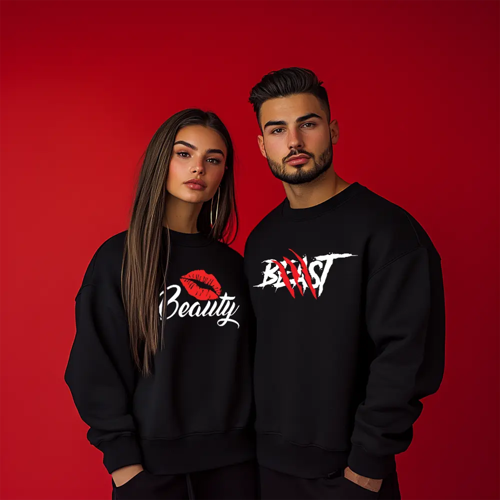 Unisex bluze pentru cupluri Beast and Beauty