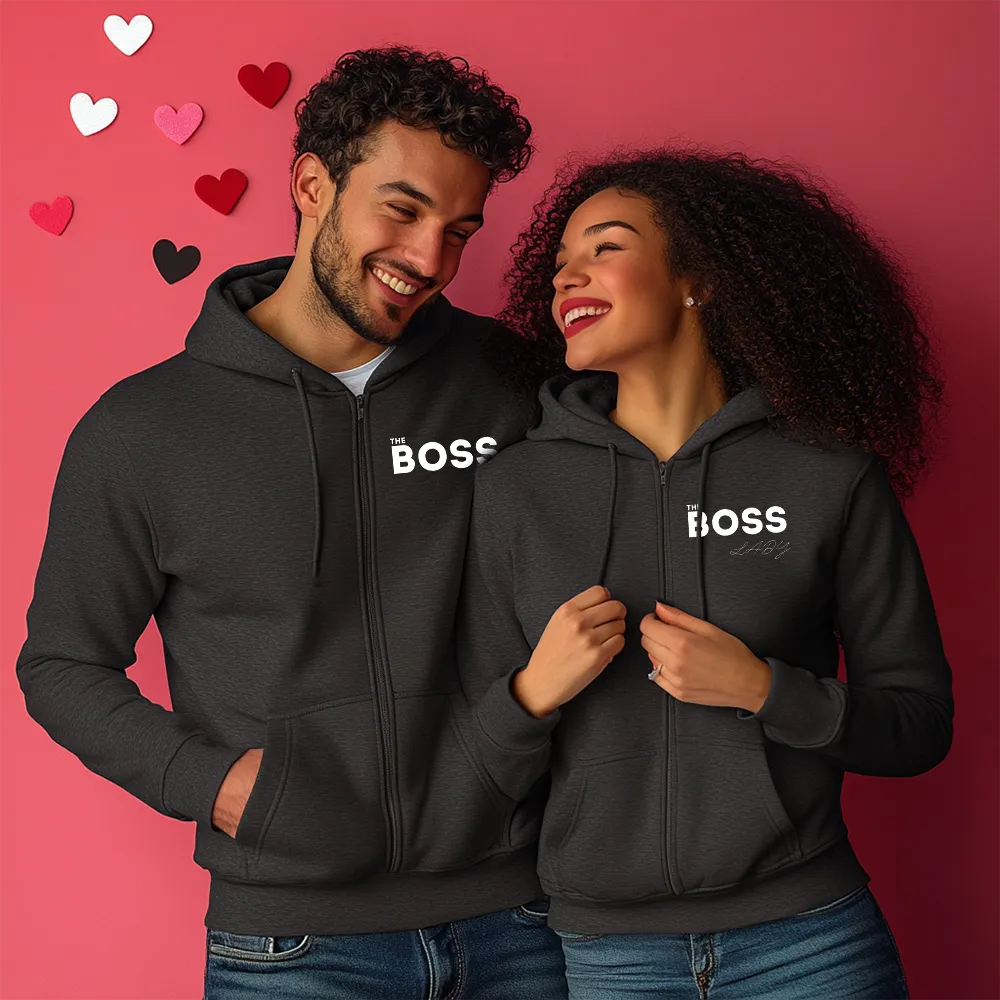 Unisex Hanorace pentru cupluri The Boss Dark Gray