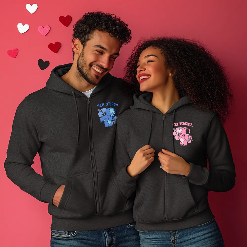 Unisex Hanorace pentru cupluri Stitch Dark Gray