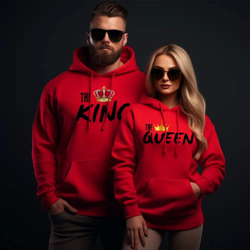 Unisex Hanorace pentru cupluri The King and The Queen Red