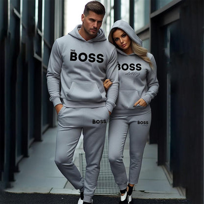 Hanorace + Pantaloni pentru cupluri The boss / The Boss Lady Gray