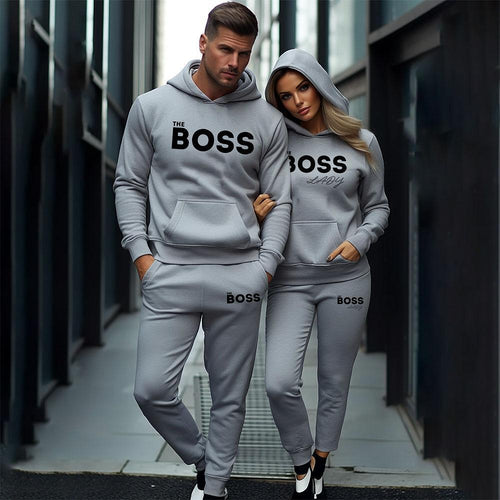 Hanorace + Pantaloni pentru cupluri The boss / The Boss Lady Gray