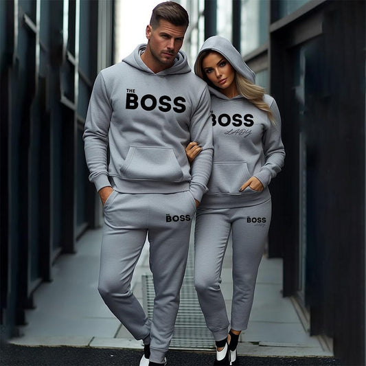 Hanorace + Pantaloni pentru cupluri The boss / The Boss Lady Gray
