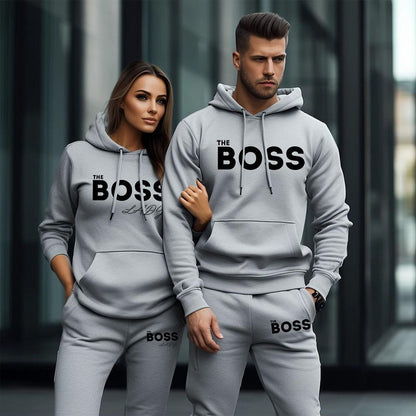 Hanorace + Pantaloni pentru cupluri The boss / The Boss Lady Gray