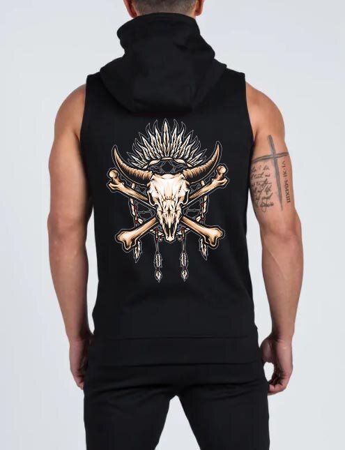 Hanorace fără maneca Bull Skull cu fermoar