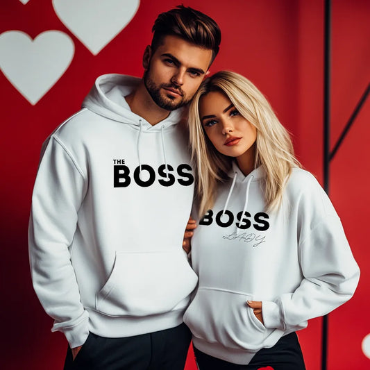 Unisex Hanorace pentru cupluri The Boss alb