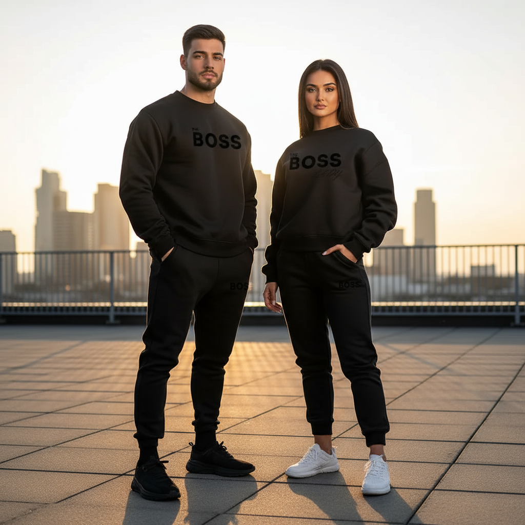 Set de cuplu „The Boss New” – 2 treninguri (bărbat + femeie) black