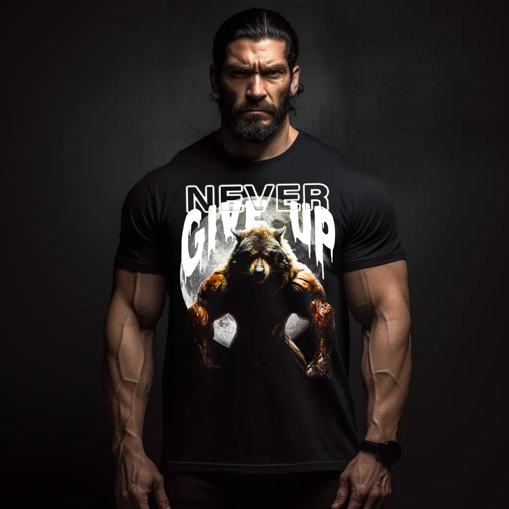 Tricou Never Give Up Wolf