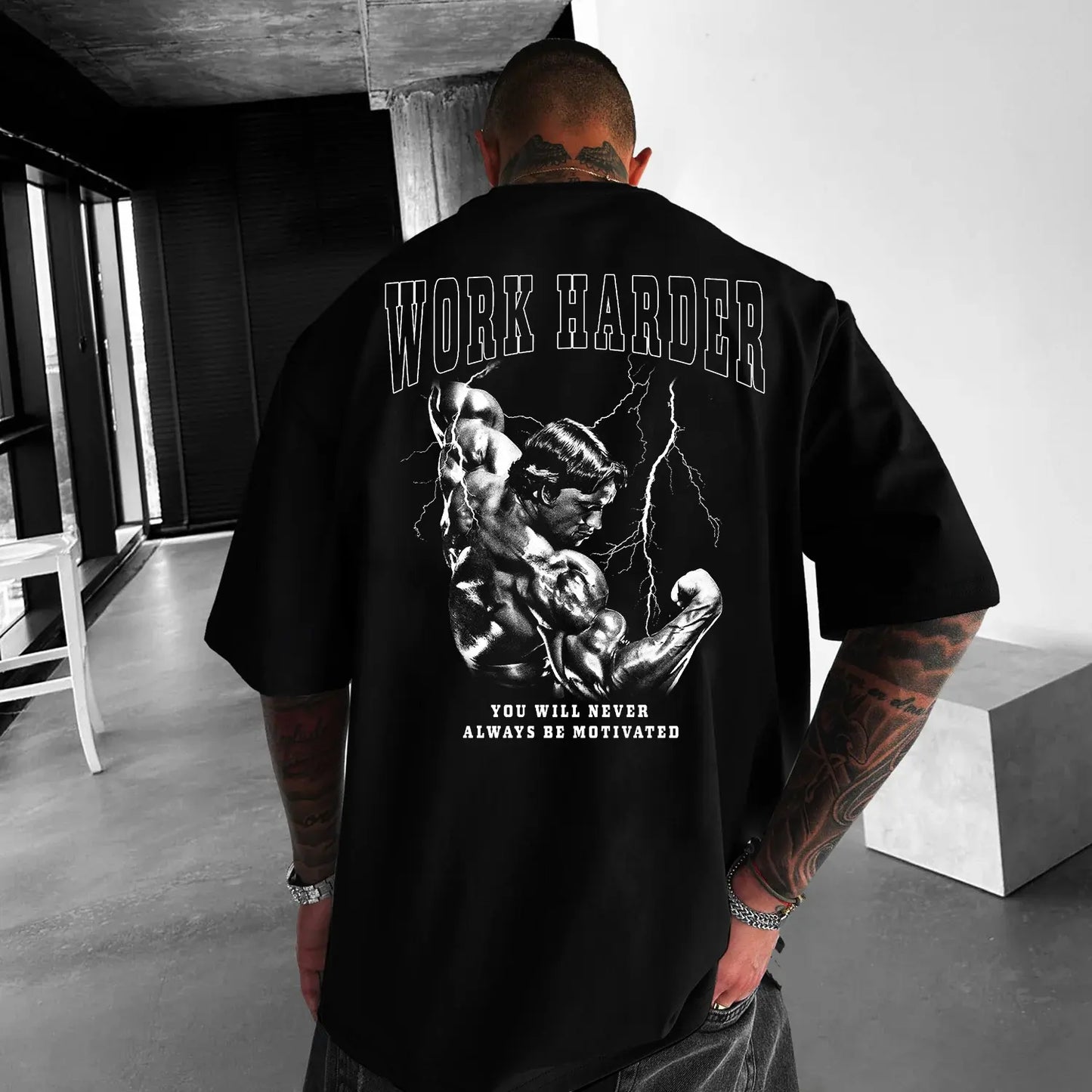Tricou Unisex Oversized Work Harder Arnold