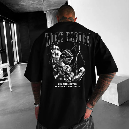 Tricou Unisex Oversized Work Harder Arnold