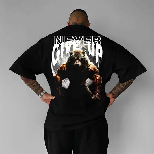 Tricou Unisex Oversized Never Give Up Wolf