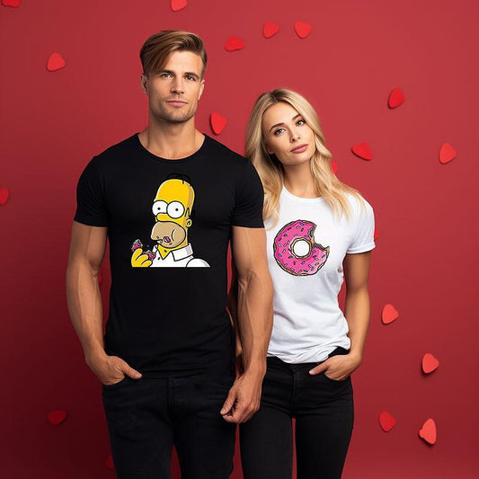 Tricouri pentru cupluri Homer Donut b/w